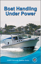 Boat Handling Under Power course cover book with a power boat underway
